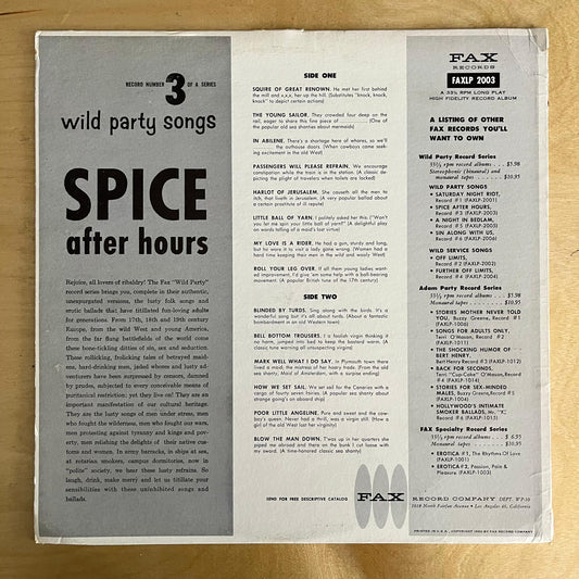 Wild Partys Songs - Spice After Hours (60s USA)