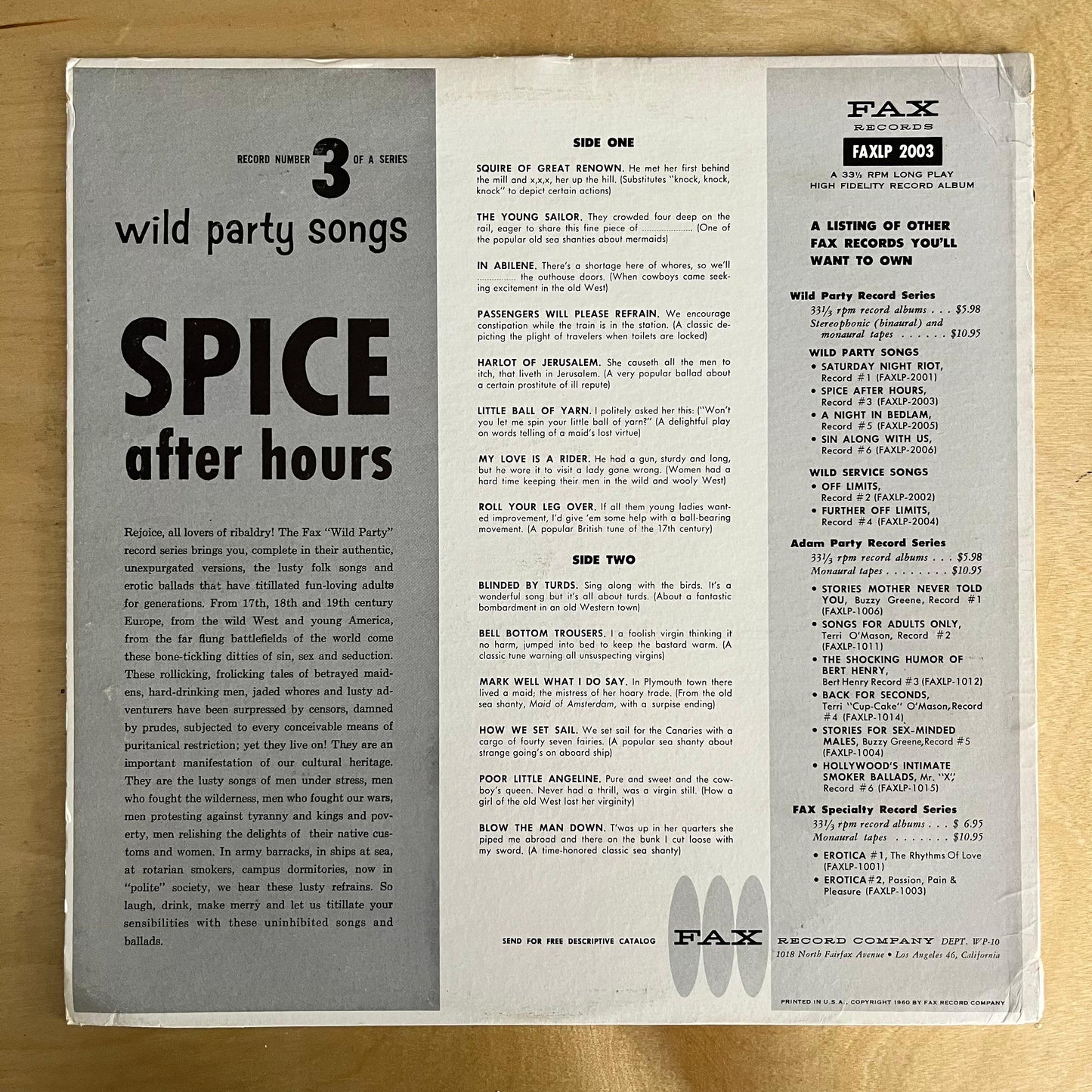 Wild Partys Songs - Spice After Hours (60s USA)